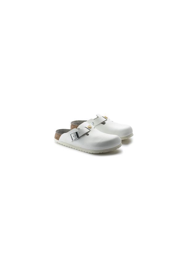 Buty do chodzenia damskie Birkenstock Boston Esd. Zapięcie: bez zapięcia. Kolor: biały. Materiał: materiał, skóra. Szerokość cholewki: normalna. Sport: turystyka piesza