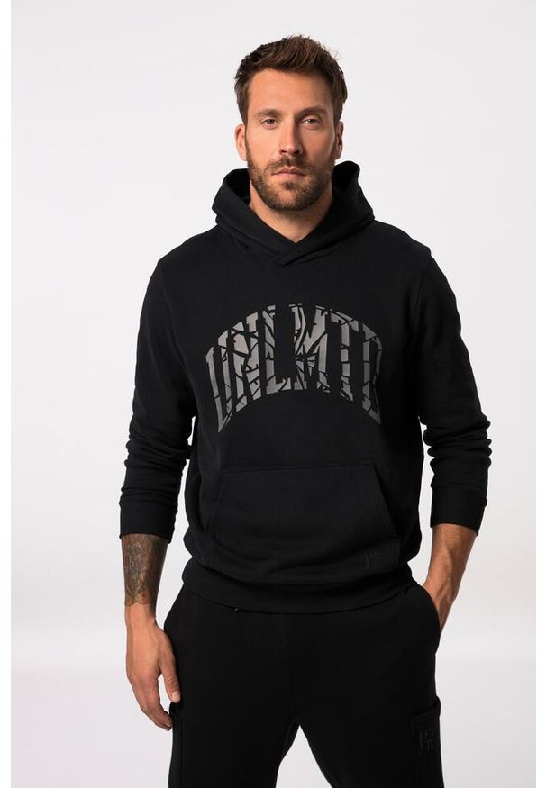 JAY-PI - Męska Bluza z kapturem fitness bluza nadruk na piersi kieszeń kangurka. Typ kołnierza: kaptur. Kolekcja: plus size. Kolor: czarny. Materiał: materiał, poliester, bawełna. Wzór: nadruk. Sport: fitness