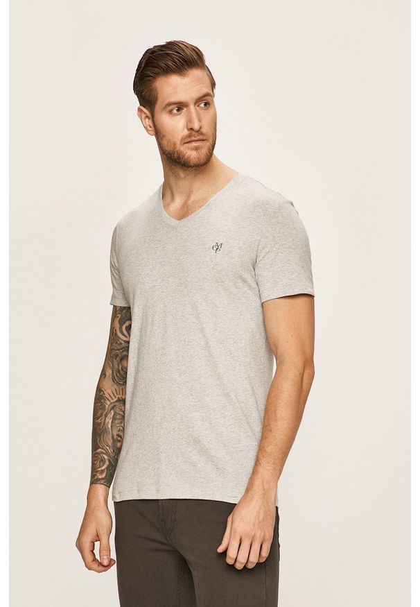 Marc O'Polo - T-shirt. Typ kołnierza: polo. Kolor: szary. Materiał: dzianina