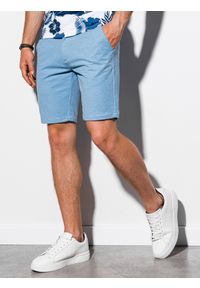 Ombre Clothing - Krótkie spodenki męskie casual W224 - błękitne - XXL. Okazja: na co dzień. Kolor: niebieski. Materiał: bawełna, poliester, dzianina, elastan. Długość: krótkie. Styl: casual
