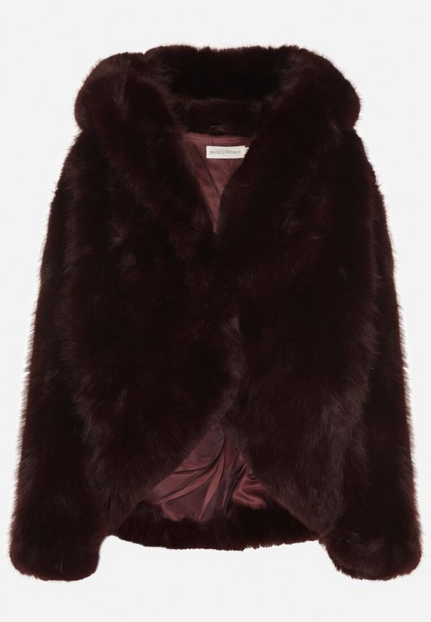 Born2be - Bordowa Kurtka Futerko Oversize z Kapturem Unillea. Okazja: na co dzień. Typ kołnierza: kaptur. Kolor: czerwony. Materiał: futro. Styl: casual, elegancki