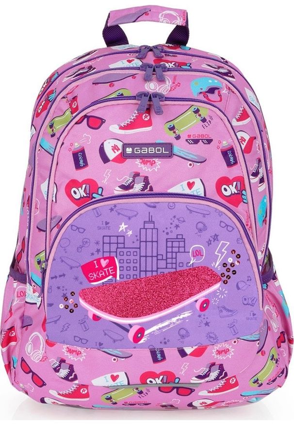 GABOL BACKPACK ROLLER PINK WITH SKATEBOARD