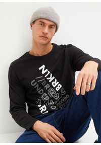 bonprix - Bluzka z długim rękawem z czystej bawełny organicznej. Kolor: czarny. Materiał: bawełna. Długość rękawa: długi rękaw. Długość: długie. Wzór: nadruk #1