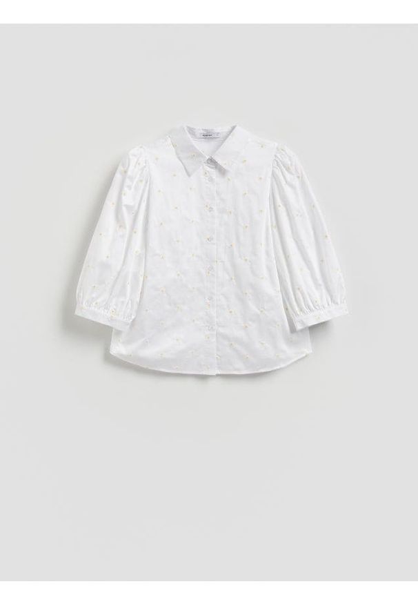 Reserved - Koszula z haftem - biały. Kolor: biały. Materiał: bawełna. Wzór: haft