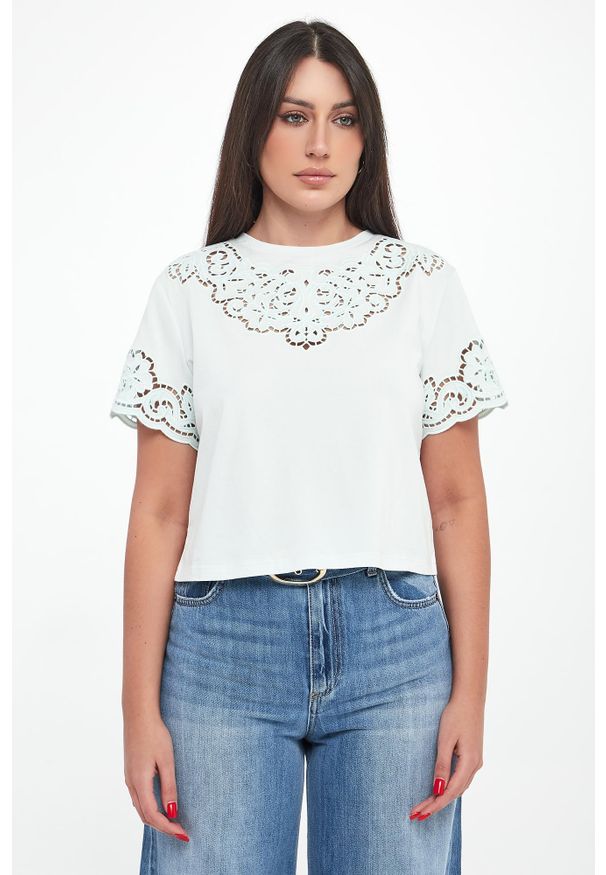 Twinset Milano - T-shirt damski ażurowy TWINSET. Wzór: ażurowy
