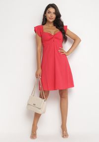 Born2be - Czerwona Bawełniana Mini Sukienka z Wycięciem przy Dekolcie Miauri. Kolor: czerwony. Materiał: bawełna. Długość rękawa: krótki rękaw. Długość: mini #5
