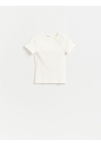 Reserved - T-shirt z wiskozą - biały. Kolor: biały. Materiał: wiskoza