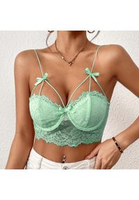 Intica - Biustonosz koronkowy bez fiszbin z kokardkami Hayriye. Kolor: czerwony. Materiał: koronka. Wzór: koronka #2