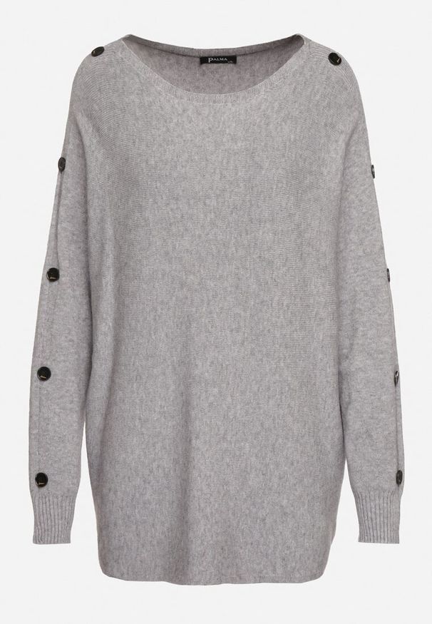 Born2be - Szary Sweter z Dodatkiem Bawełny i Wiskozy z Guzikami na Rękawach Ciasine. Okazja: na co dzień. Kolekcja: plus size. Kolor: szary. Materiał: bawełna, wiskoza. Długość rękawa: długi rękaw. Długość: długie. Styl: casual