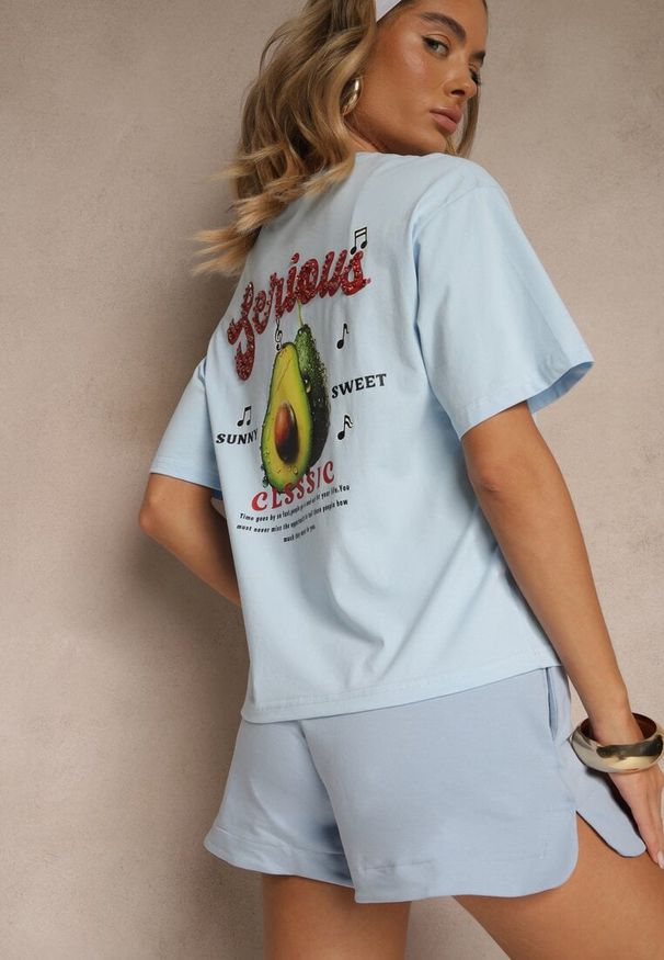 Renee - Niebieski T-shirt z Bawełną ze Wzorem Awokado Tilannia. Okazja: na co dzień. Kolor: niebieski. Materiał: bawełna. Styl: casual