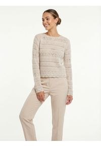 Sinsay - Ażurowy sweter z ozdobnym wzorem - kremowy. Kolor: kremowy. Wzór: ażurowy