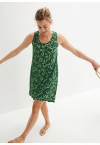 bonprix - Sukienka na szerokich ramiączkach z bawełny. Kolor: zielony. Materiał: bawełna. Długość rękawa: na ramiączkach