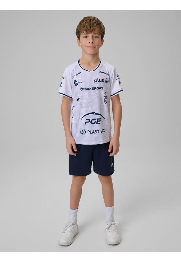 4f - 4F Koszulka meczowa replika domowa z sezonu 2025/26 dziecięca 4F x Projekt Warszawa - biała 110/116. Okazja: do domu. Kolor: biały. Materiał: dzianina, materiał. Długość: długie. Wzór: nadruk. Sezon: lato. Styl: młodzieżowy