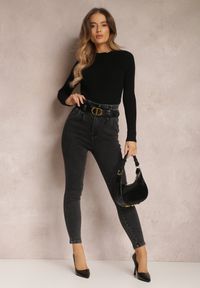 Renee - Czarne Jeansy Mom Fit z Paskiem Astera. Stan: podwyższony. Kolor: czarny. Styl: elegancki