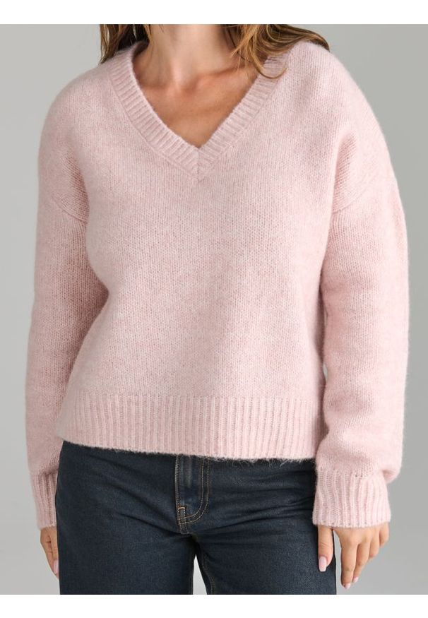 Sinsay - Sweter z dekoltem V - różowy. Kolor: różowy. Długość: długie
