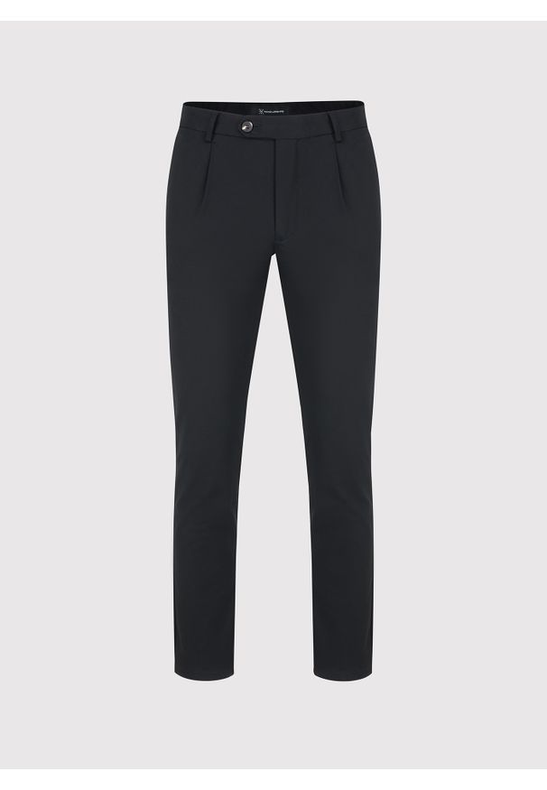 Pako Lorente - PAKO LORENTE - Czarne spodnie z zaszewkami. Okazja: na co dzień. Kolor: czarny. Materiał: bawełna, elastan. Wzór: gładki. Styl: casual