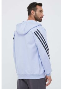 Adidas - adidas bluza męska kolor niebieski z kapturem z nadrukiem. Typ kołnierza: kaptur. Kolor: niebieski. Wzór: nadruk #4