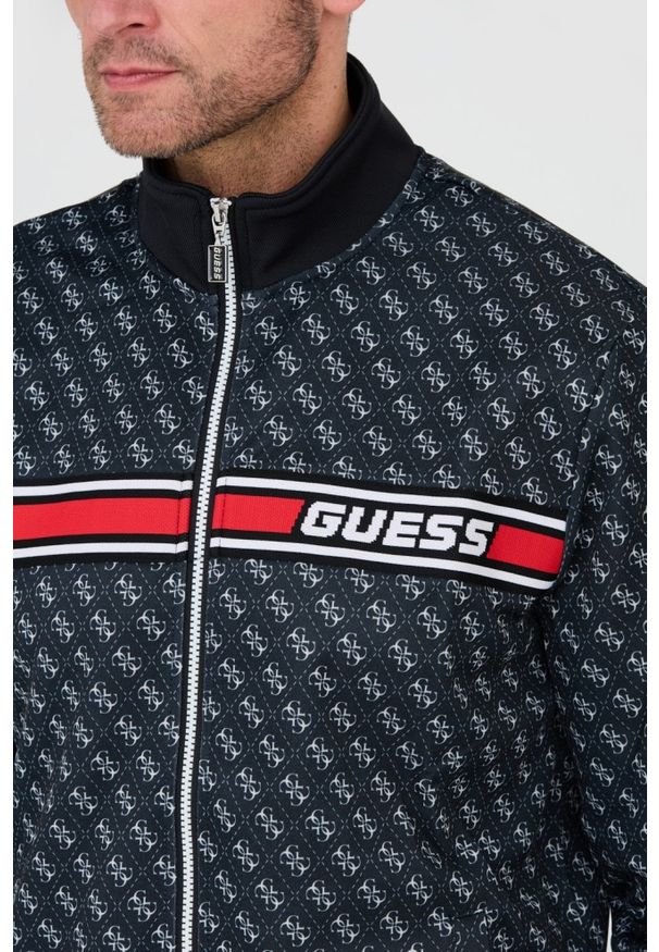 Guess - GUESS Czarna męska bluza logowana. Typ kołnierza: bez kaptura. Kolor: czarny