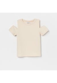 Reserved - T-shirt z odkrytymi ramionami - Beżowy. Kolor: beżowy #1