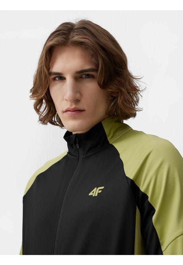4f - 4F Bluza treningowa rozpinana bez kaptura męska S. Typ kołnierza: bez kaptura. Kolor: czarny. Materiał: dzianina, materiał. Długość rękawa: raglanowy rękaw