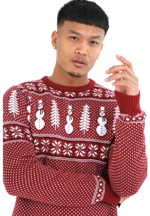 Brave Soul - Sweter Świąteczny w Norweski Wzór - Czerwony. Kolor: czerwony. Materiał: akryl. Styl: wizytowy