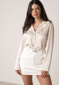 Born2be - Biała Ołówkowa Spódnica z Bawełną z Paskiem i Podszewką Typu Szorty Vikisola. Okazja: na co dzień, na spotkanie biznesowe, na randkę, do pracy. Kolor: biały. Materiał: bawełna. Styl: casual, biznesowy, elegancki #1