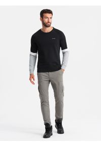 Ombre Clothing - Trójkolorowa bluza męska dresowa z raglanowymi rękawami – czarna V3 - Rozmiar: XL. Okazja: na co dzień. Kolor: czarny. Materiał: dresówka. Długość rękawa: raglanowy rękaw. Wzór: nadruk. Styl: sportowy, casual #7