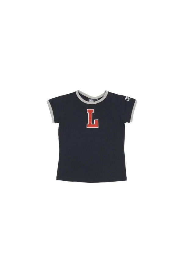 LEONE 1947 APPAREL - Dziewczęcy T-shirt z krótkim rękawem i uczelnią „L”.. Kolor: czarny. Długość rękawa: krótki rękaw. Długość: krótkie. Sport: joga i pilates