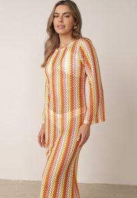 Born2be - Pomarańczowa Rustykalna Sukienka Letnia z Plecionki w Paski Ixelle. Okazja: na co dzień. Kolor: pomarańczowy. Długość rękawa: długi rękaw. Wzór: paski. Sezon: lato. Typ sukienki: proste. Styl: elegancki, klasyczny, wakacyjny, casual #3
