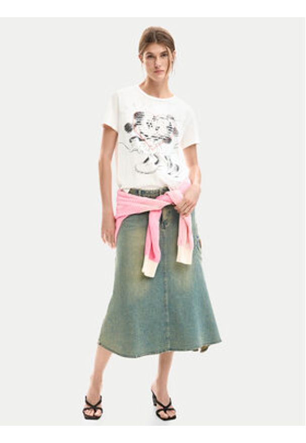 Desigual T-Shirt Core Mickey 26SWTK42 Biały Regular Fit. Kolor: biały. Materiał: bawełna
