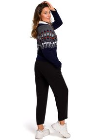 Style - Klasyczny sweterek z wzorem w stylu norweskim granatowy. Kolor: niebieski. Styl: klasyczny #4