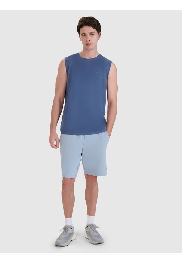 4f - 4F Tank top regular gładki męski - granatowy XL. Kolor: niebieski. Materiał: dzianina, jersey, bawełna. Długość rękawa: na ramiączkach. Wzór: gładki