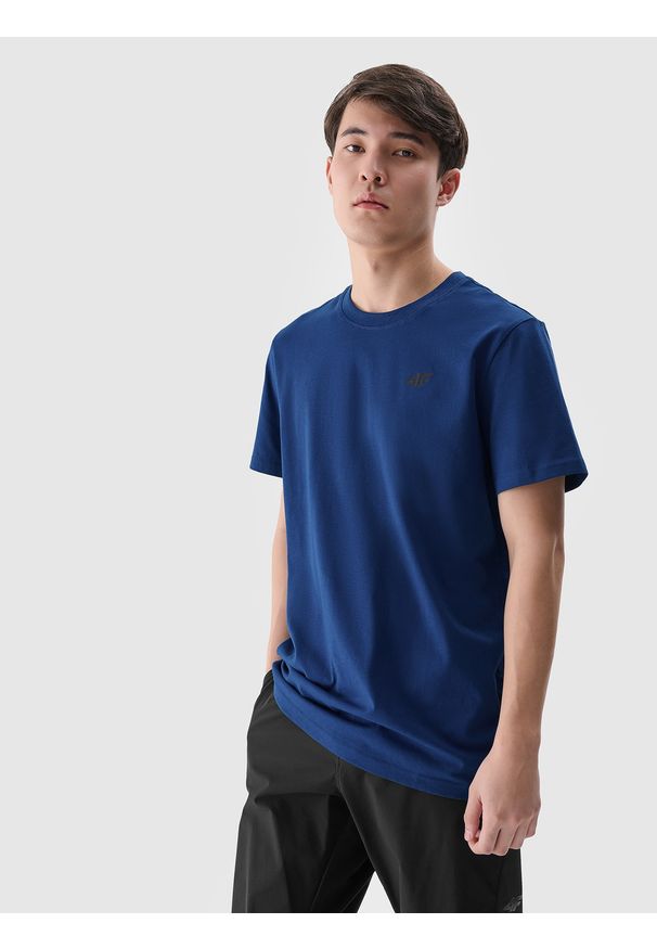 4f - 4F T-shirt regular gładki męski - niebieski L. Okazja: na co dzień. Kolor: niebieski. Materiał: bawełna, dzianina, jersey. Długość rękawa: krótki rękaw. Długość: krótkie. Wzór: gładki. Styl: klasyczny, casual, sportowy