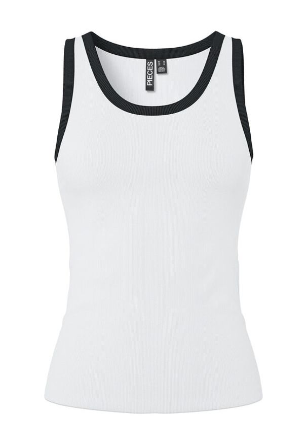 Pieces Top May 17154484 Biały Slim Fit. Kolor: biały. Materiał: bawełna