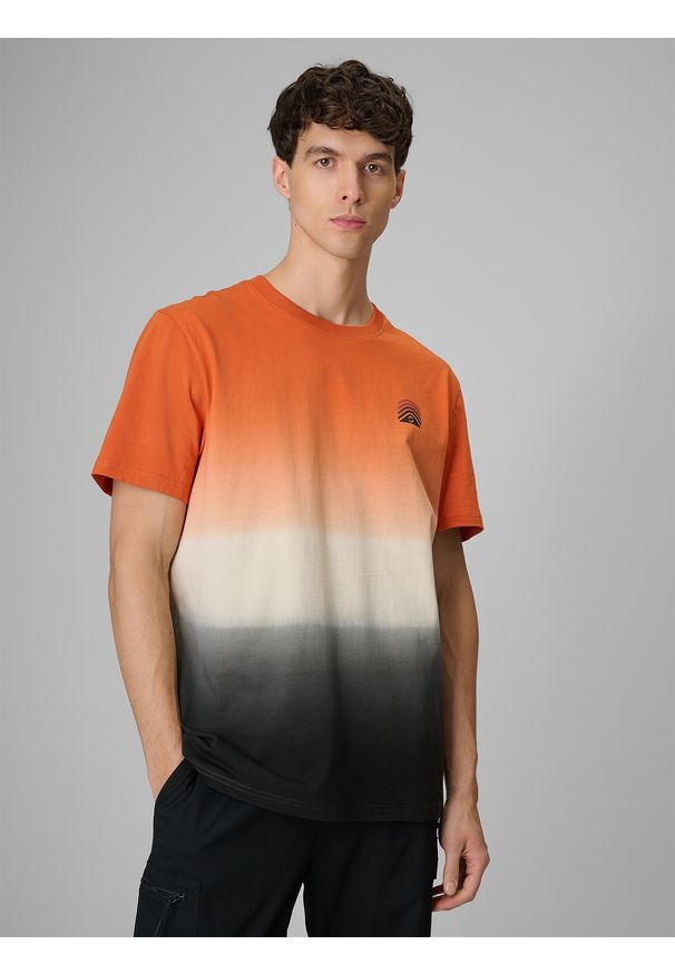 4f - 4F T-shirt relaxed z nadrukiem męski - pomarańczowy XL. Okazja: na co dzień. Kolor: pomarańczowy. Materiał: dzianina, skóra, materiał. Wzór: nadruk. Styl: casual, klasyczny
