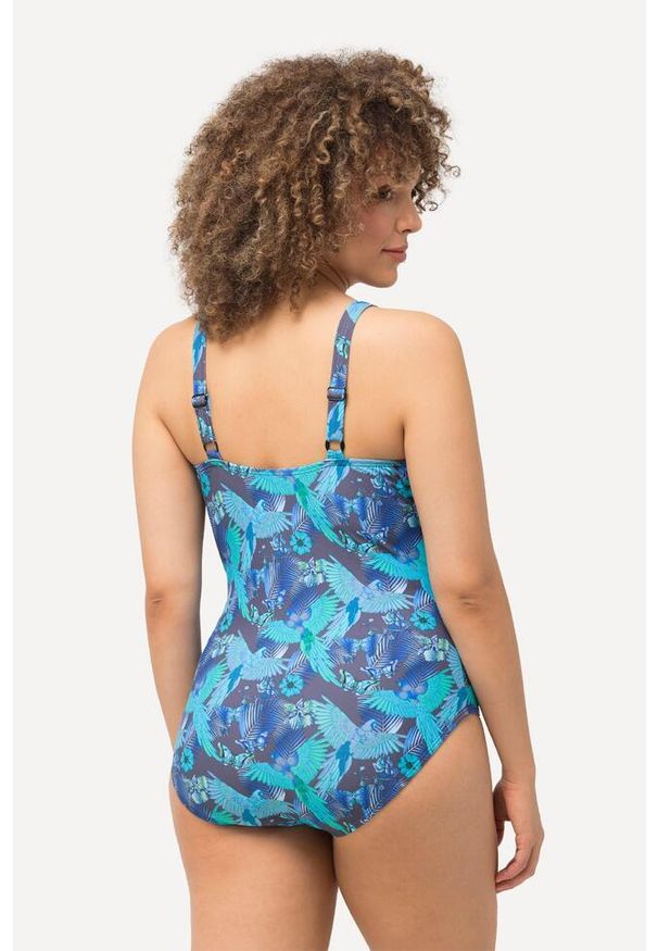 ULLA POPKEN - Damski Kostium kąpielowy papugi miękkie miseczki. Kolekcja: plus size. Kolor: zielony. Materiał: elastan, poliamid, materiał