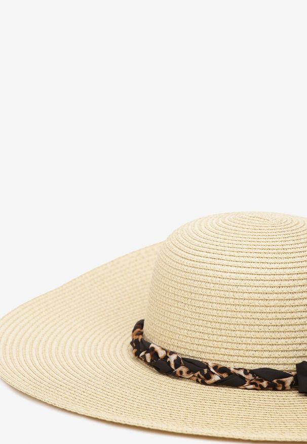 Renee - Czarno-Beżowy Kapelusz ze Splecioną Apaszką Boho z Naturalnej Plecionki Aielis. Kolor: czarny. Styl: boho