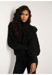 Ochnik - Czarny sweter z półgolfem damski. Kolor: czarny. Materiał: materiał. Wzór: ze splotem #6