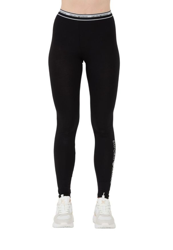 Emporio Armani - EMPORIO ARMANI Czarne damskie legginsy Stretch Logo, Rozmiar M. Kolor: czarny