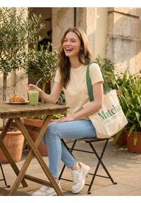 Sinsay - Bawełniana koszulka z gęstego splotu Interlock - yellow jeans. Materiał: bawełna, jeans. Wzór: ze splotem #1