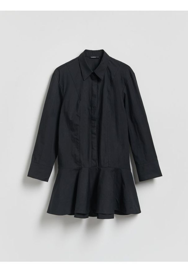 Reserved - Sukienka koszulowa - czarny. Kolor: czarny. Materiał: tkanina, bawełna. Typ sukienki: koszulowe