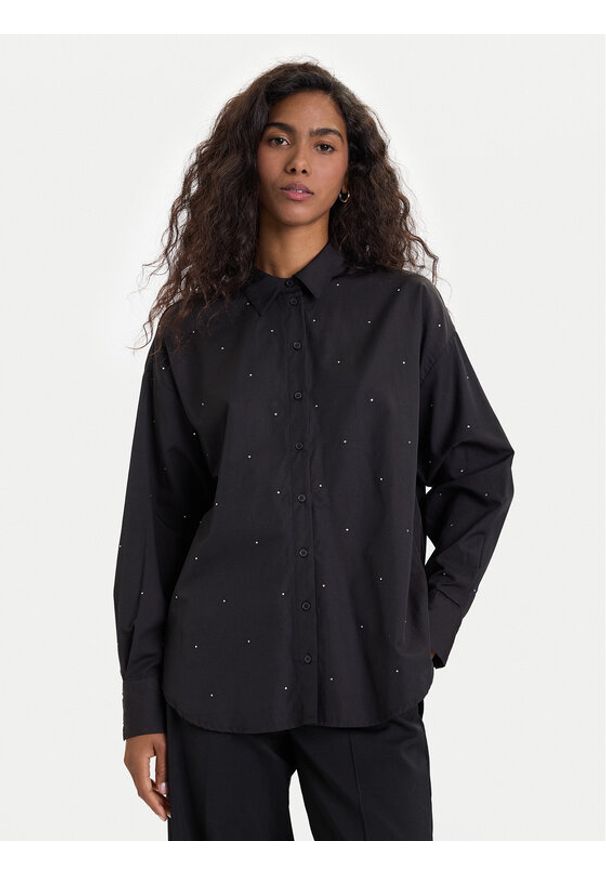Vero Moda Koszula Fanni 10337791 Czarny Oversize. Kolor: czarny. Materiał: syntetyk, bawełna