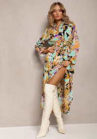 Renee - Zielona Plisowana Sukienka Maxi w Kwiaty z Wiązanym Paskiem Marleen. Kolor: zielony. Materiał: materiał. Wzór: kwiaty. Długość: maxi #5