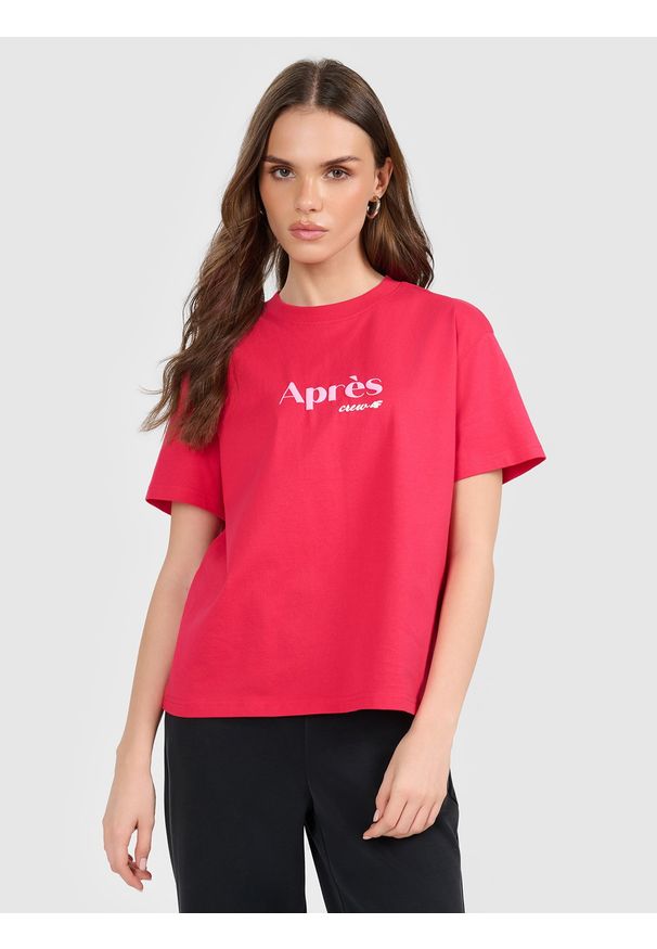 4f - 4F T-shirt boxy z nadrukiem damski - czerwony XS. Okazja: na co dzień. Kolor: czerwony. Materiał: dzianina, bawełna, materiał. Wzór: nadruk. Styl: casual