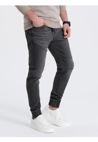 Ombre Clothing - Spodnie męskie joggery jeansowe z przeszyciami - grafitowe V4 OM-PADJ-0113 - XL. Kolor: szary. Materiał: jeans