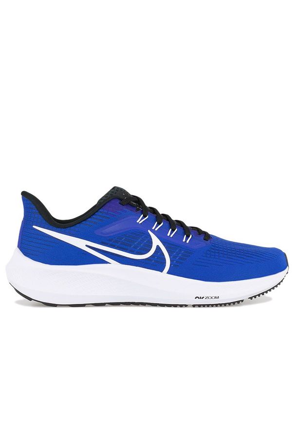 Buty Nike Air Zoom Pegasus 39 DH4071-400 - niebieskie. Okazja: na co dzień. Zapięcie: pasek. Kolor: niebieski. Materiał: guma. Szerokość cholewki: normalna. Wzór: paski. Model: Nike Zoom