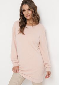 Born2be - Jasnoróżowa Dzianinowa Tunika Sukienka Mini z Kaszmirem i Ozdobnym Wycięciem Cenamia. Kolor: różowy. Materiał: dzianina, kaszmir. Wzór: aplikacja, koronka. Sezon: jesień, zima #5