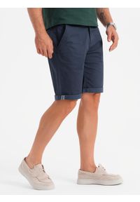 Ombre Clothing - Męskie klasyczne szorty chino z podwiniętą nogawką - granatowe V10 - Rozmiar: XXL. Kolor: niebieski. Materiał: elastan, bawełna. Sezon: lato. Styl: klasyczny #12