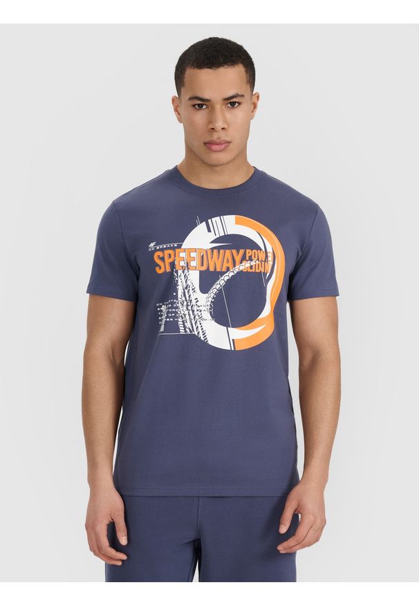4f - 4F T-shirt regular z nadrukiem męski - szary XL. Okazja: na co dzień. Kolor: szary. Materiał: bawełna, jersey, materiał. Długość rękawa: krótki rękaw. Długość: krótkie. Wzór: nadruk. Styl: sportowy, casual, klasyczny