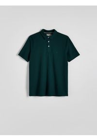 Reserved - Koszulka polo regular fit - ciemnozielony. Typ kołnierza: polo. Kolor: zielony. Materiał: bawełna, dzianina